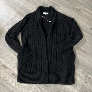 John + Jenn Black Cable-Knit Shawl Collar Cardigan